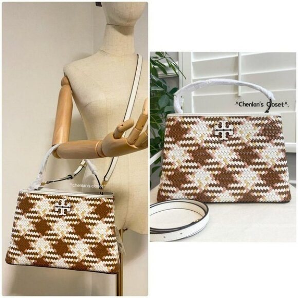 NWT Tory Burch Britten Woven Satchel in Brown and Cream - Picture 15 of 15
